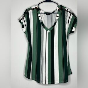 Striped V-Neck Women’s Top - Green/White - Unknown Brand
